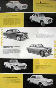 Peugeot 404 Limousine Grand Tourisme Modelprogram 1967 five Carbrochures (7714)